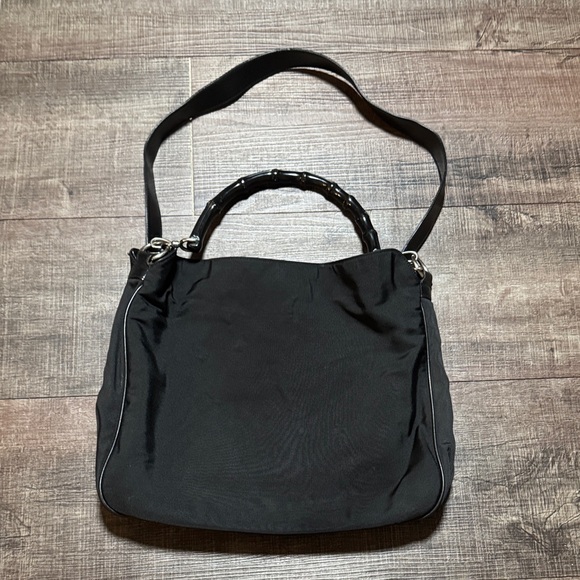 Gucci Handbags - Auth Vintage Gucci Bamboo Leather Black 2 Way